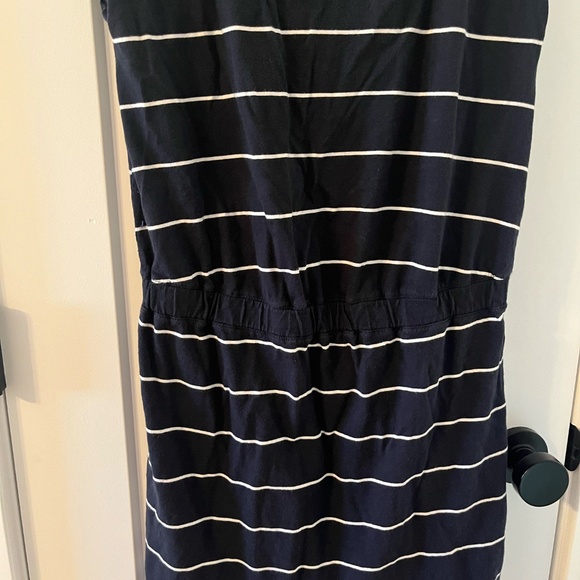 Banana Republic Navy and White Striped Dress Medium Cotton Blend Keyhole Mini - Picture 3 of 7